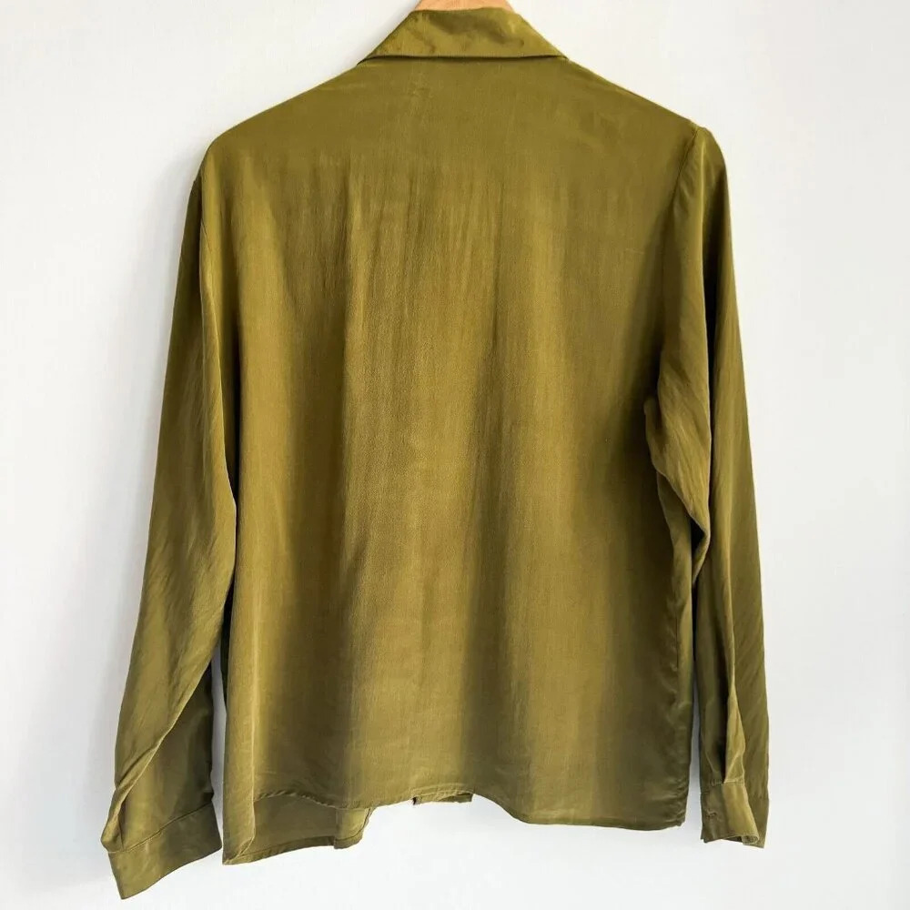 Vintage Jennifer Lane Olive Green Silk floral embroidered Long Sleeve M Shirt - Picture 4 of 7